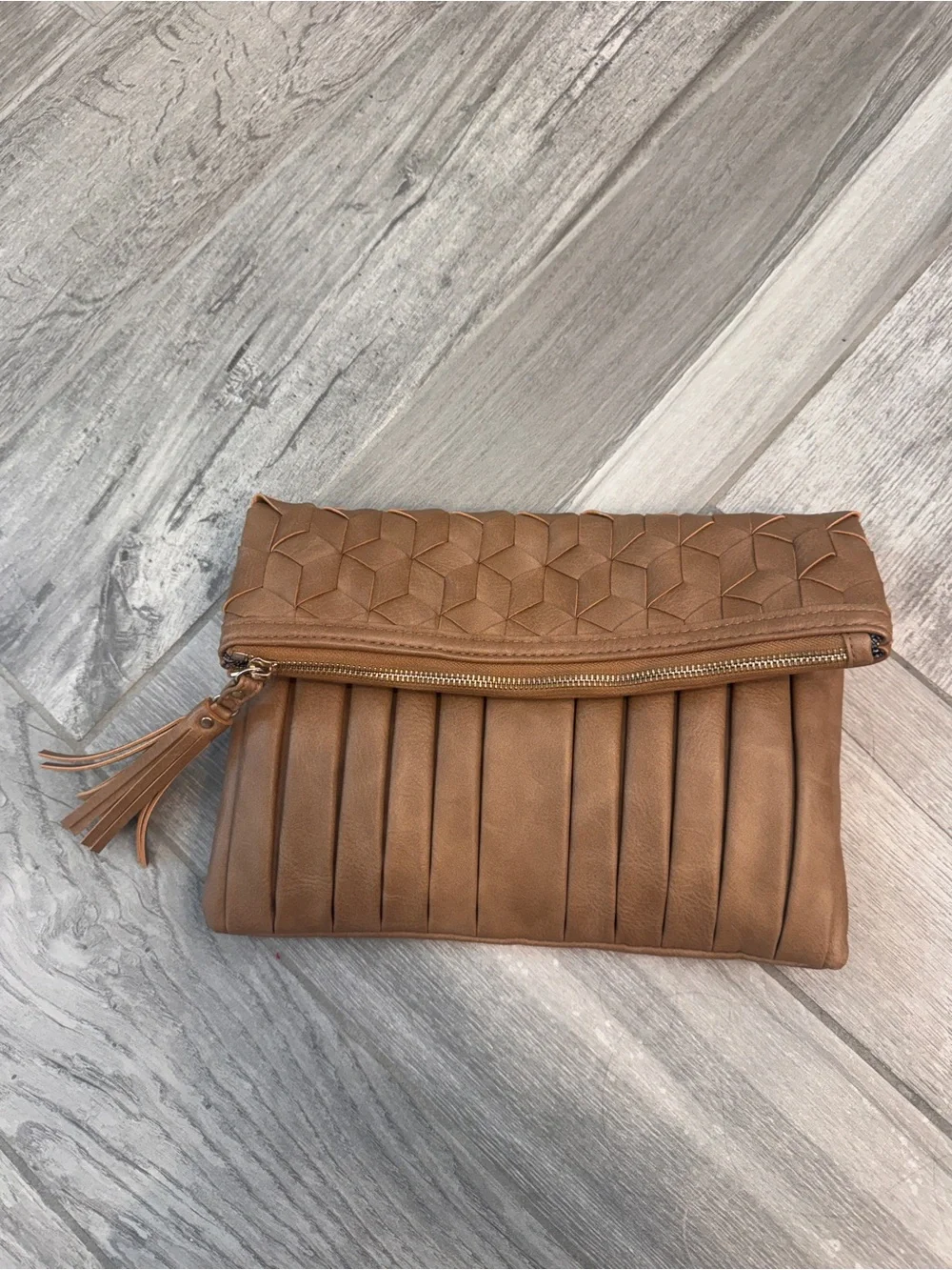 Urban Expressions Tan Foldover Clutch with Tassel crossbody